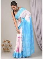 Pure Linen Cotton White Casual Wear Pure Hand Work Saree